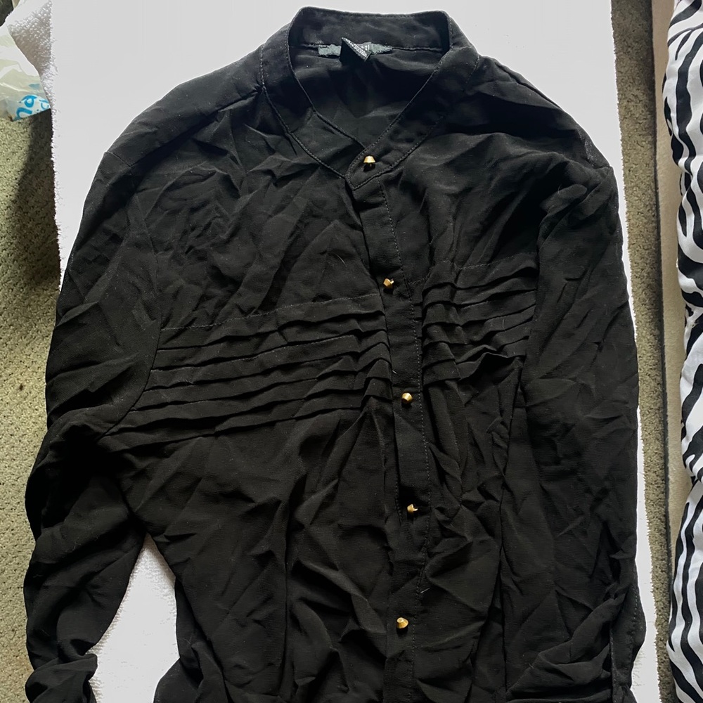 Black Sheer Button Up Blouse